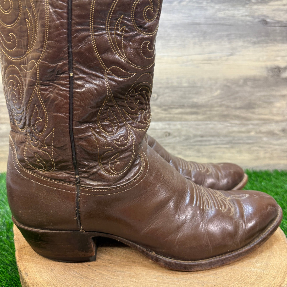 Justin Men - Size 11D - Vintage Brown Embroidered Western Cowboy Boots 2500