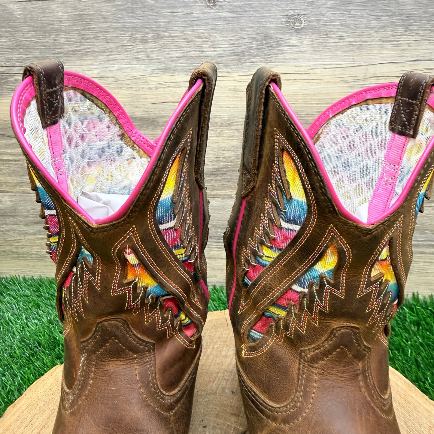 Ariat Women - Size 2 - Brown / Pink QuickDraw Ventek Square Cowboy Boots 10027306