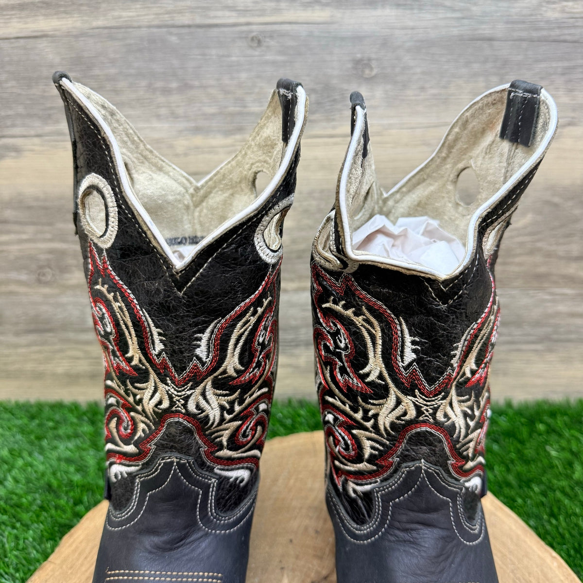 Solo Exportacion Youth - Size 4.5 - Black / Red Square Toe Cowboy Boots