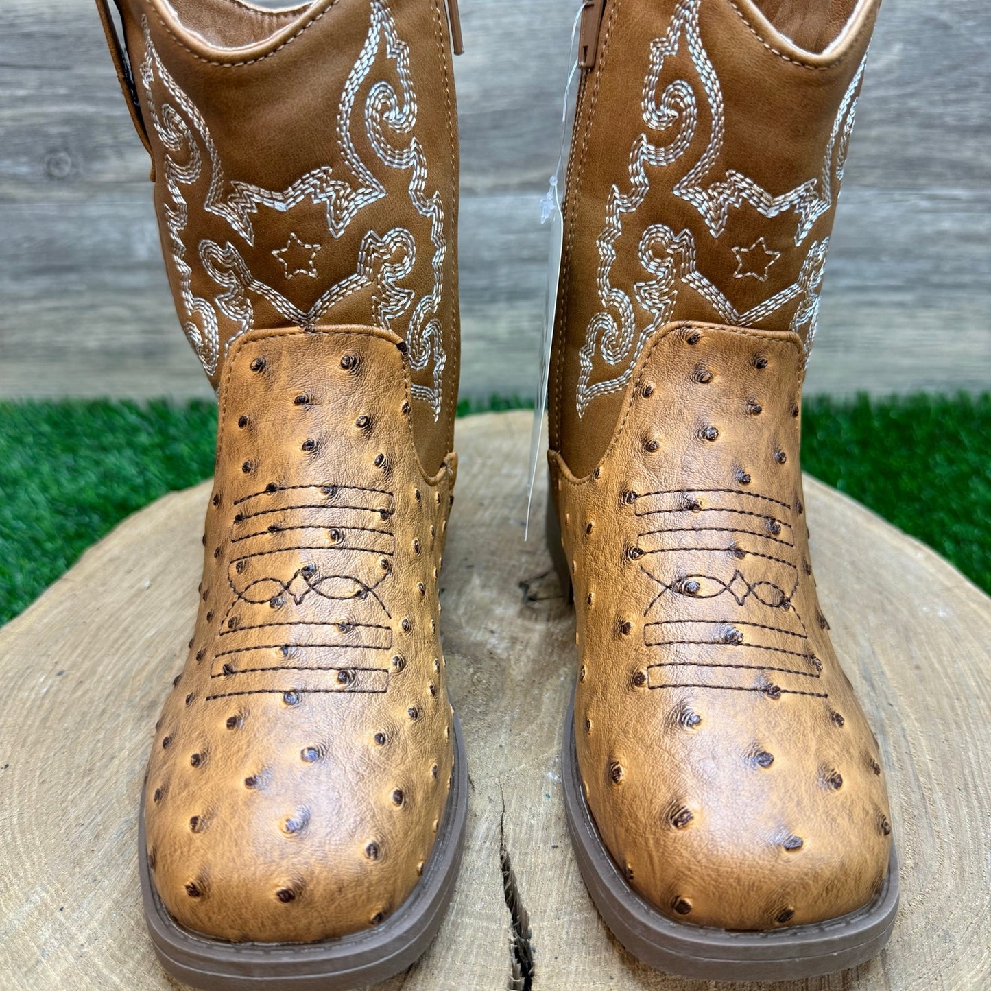 NEW Pawz Youth - Size 13 - Brown Faux Ostrich Western Cowboy Boots
