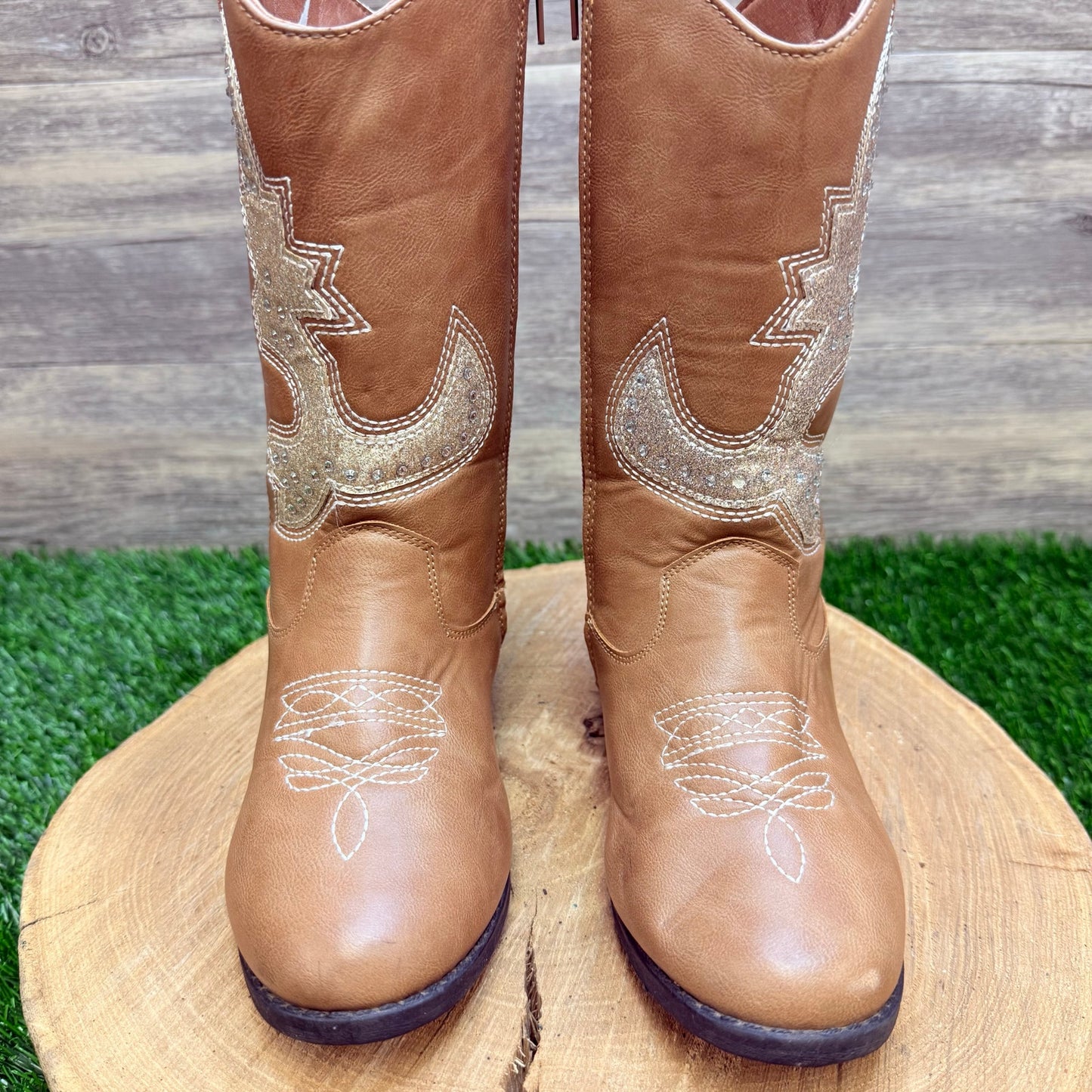 Kensie Girl Youth - Size 2 - Brown Faux Leather Cowboy Boots KG87161