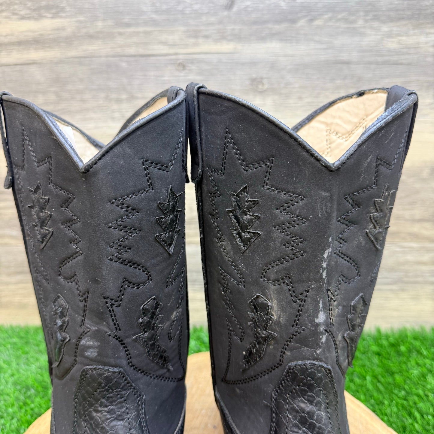 Shoe Show Youth - Size 5M - Black Faux Print Leather Cowboy Boots 430036