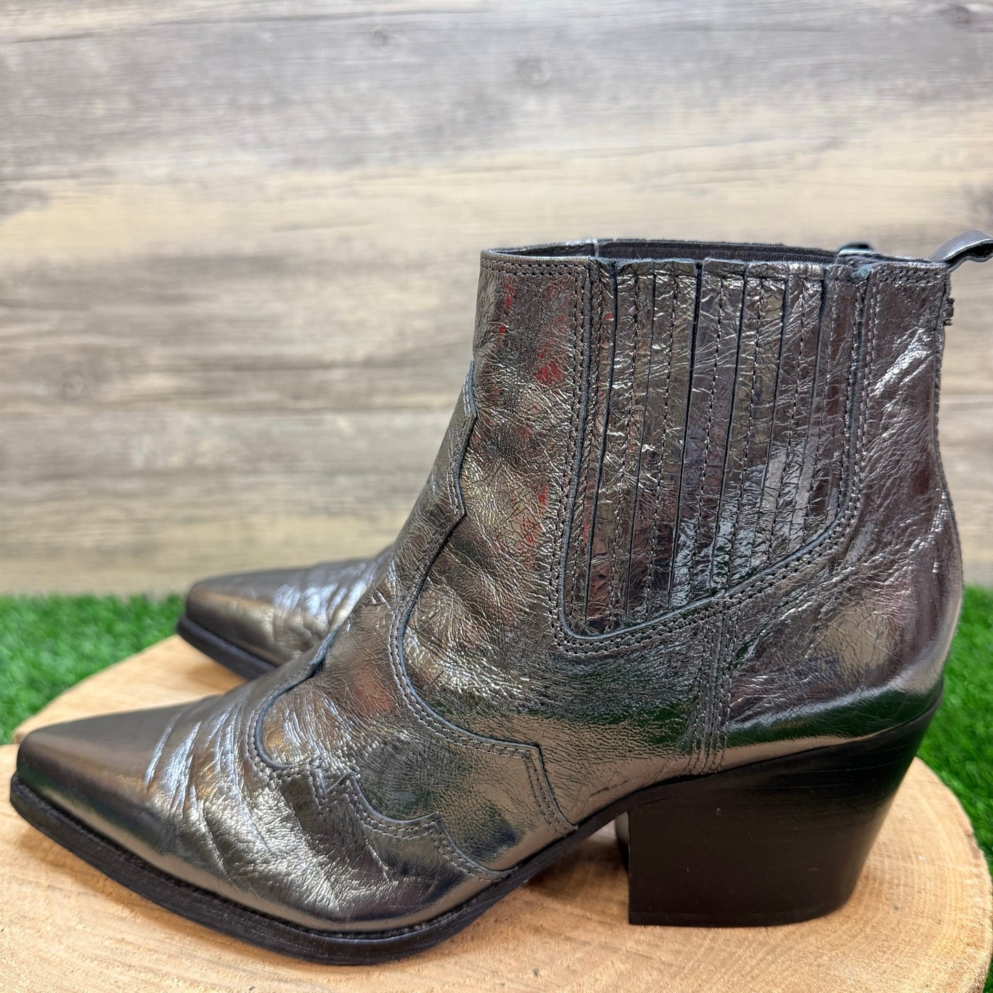Sam Edelman Women - Size 9 - Metallic Silver Faux Leather Ankle Boots
