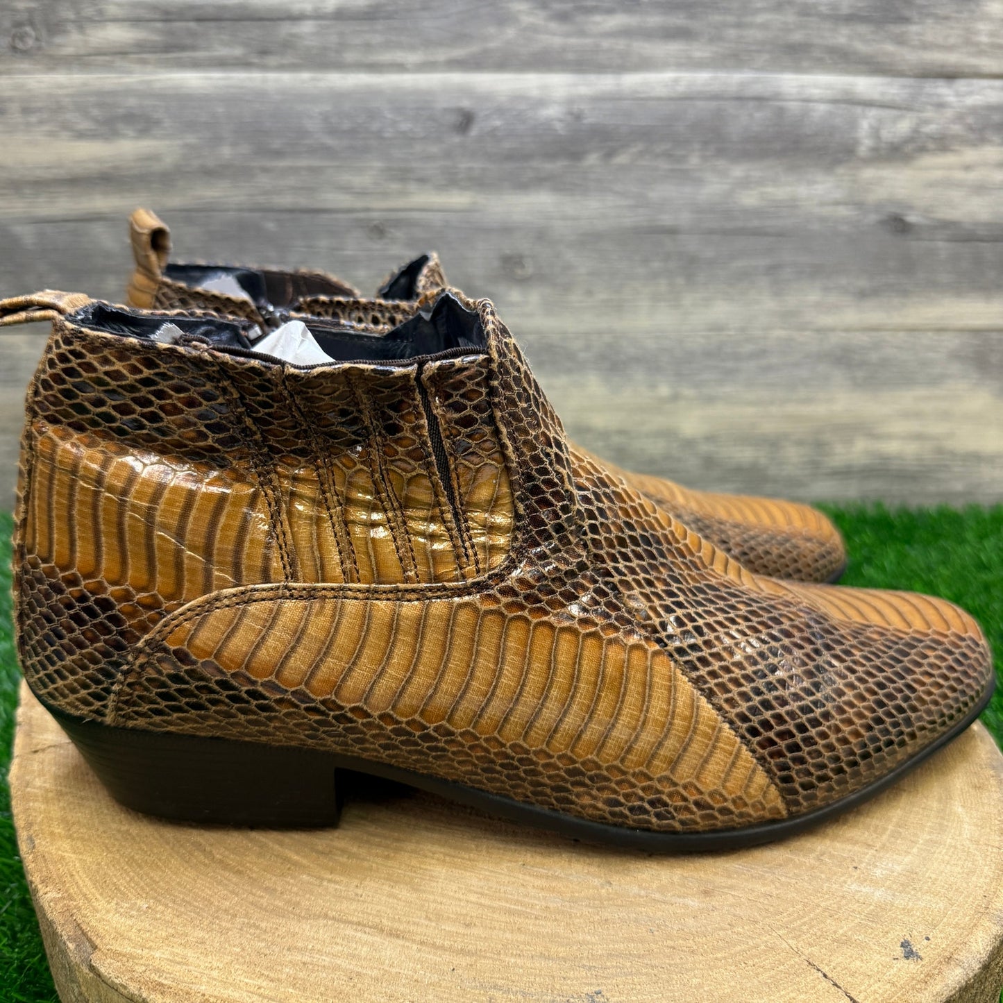 Bolano Men - Size 12 - Cognac Snake Print Ankle Zipper Boots Style Adder