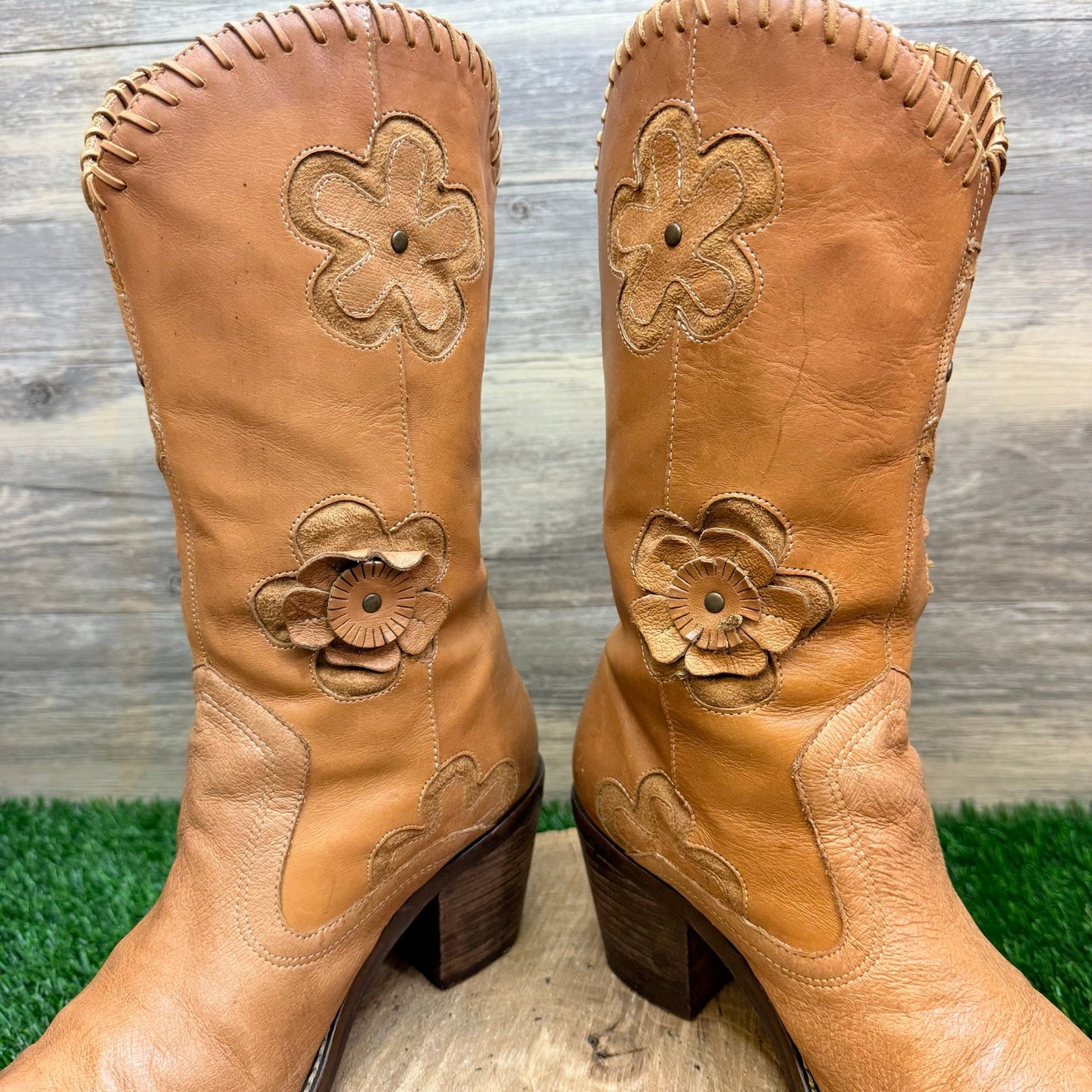 Mia Women - Size 7M - Beige Boho Floral Western Cowboy Boots C9442
