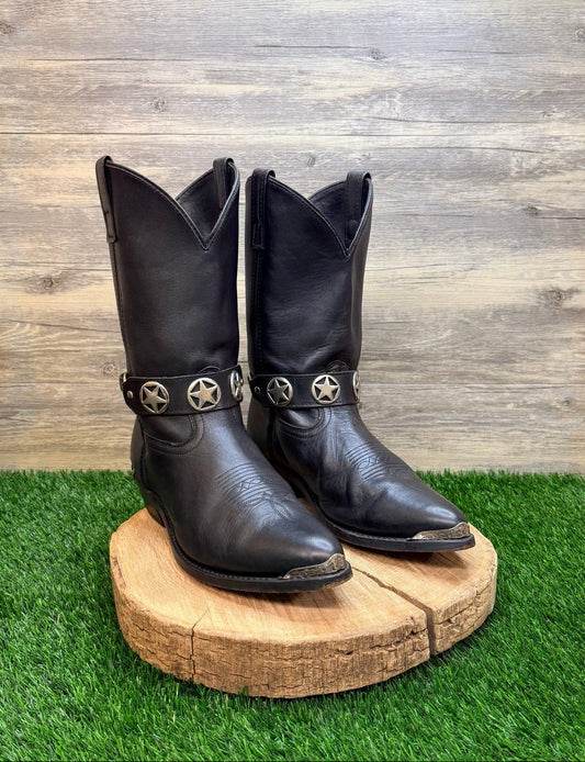Masterson Men - Size 10.5EW - Black Harness Toe Plate Cowboy Boots RB919