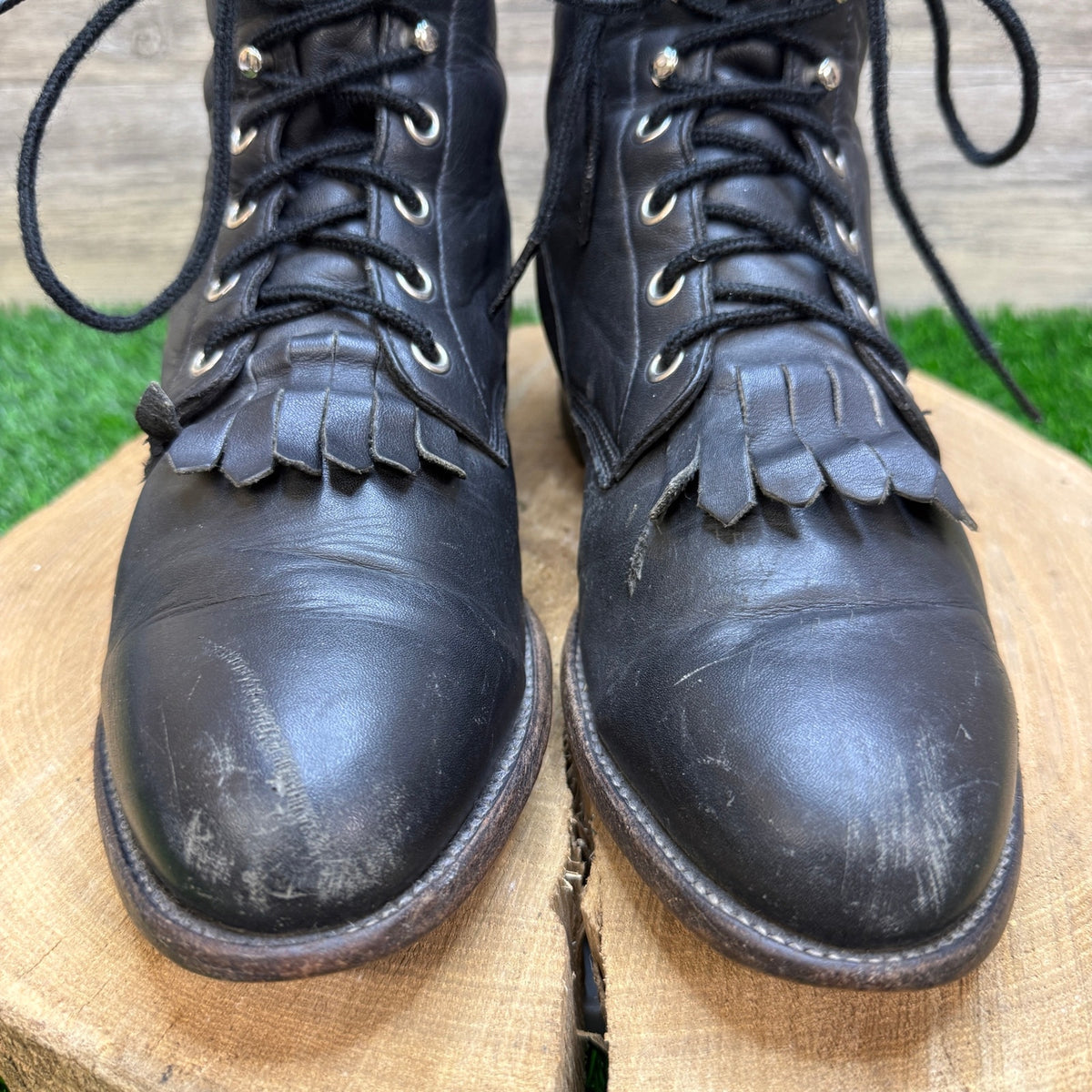 Justin Men - Size 8D - Vintage Black Soft Leather Lace Up Cowboy Boots 620