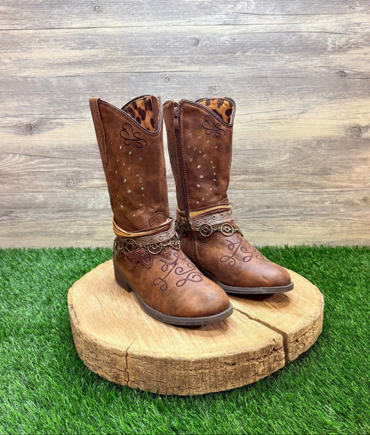 Rodeo Ropers Youth - Size 2M - Brown Zipper Boots Carousel