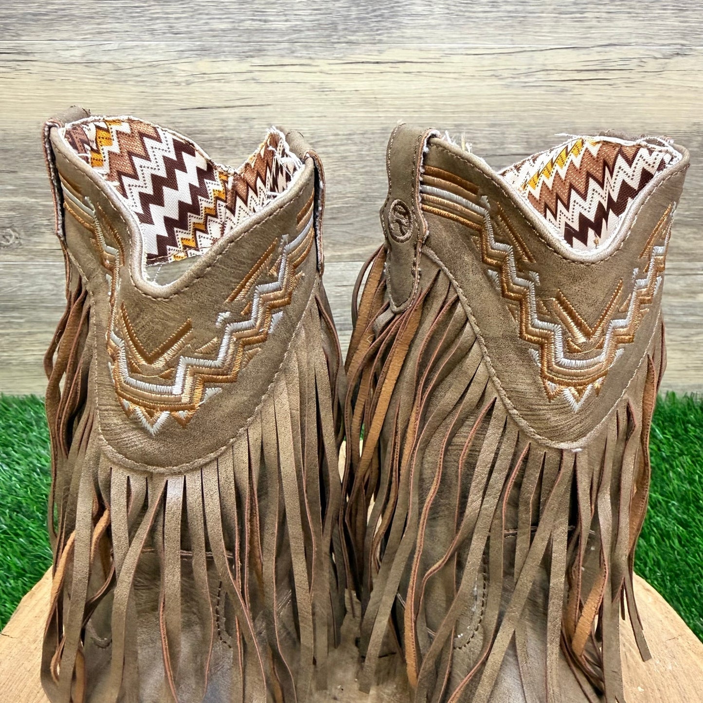 Roper Youth - Size 1 - Tan Fringe Faux Leather Cowboy Boots 1119
