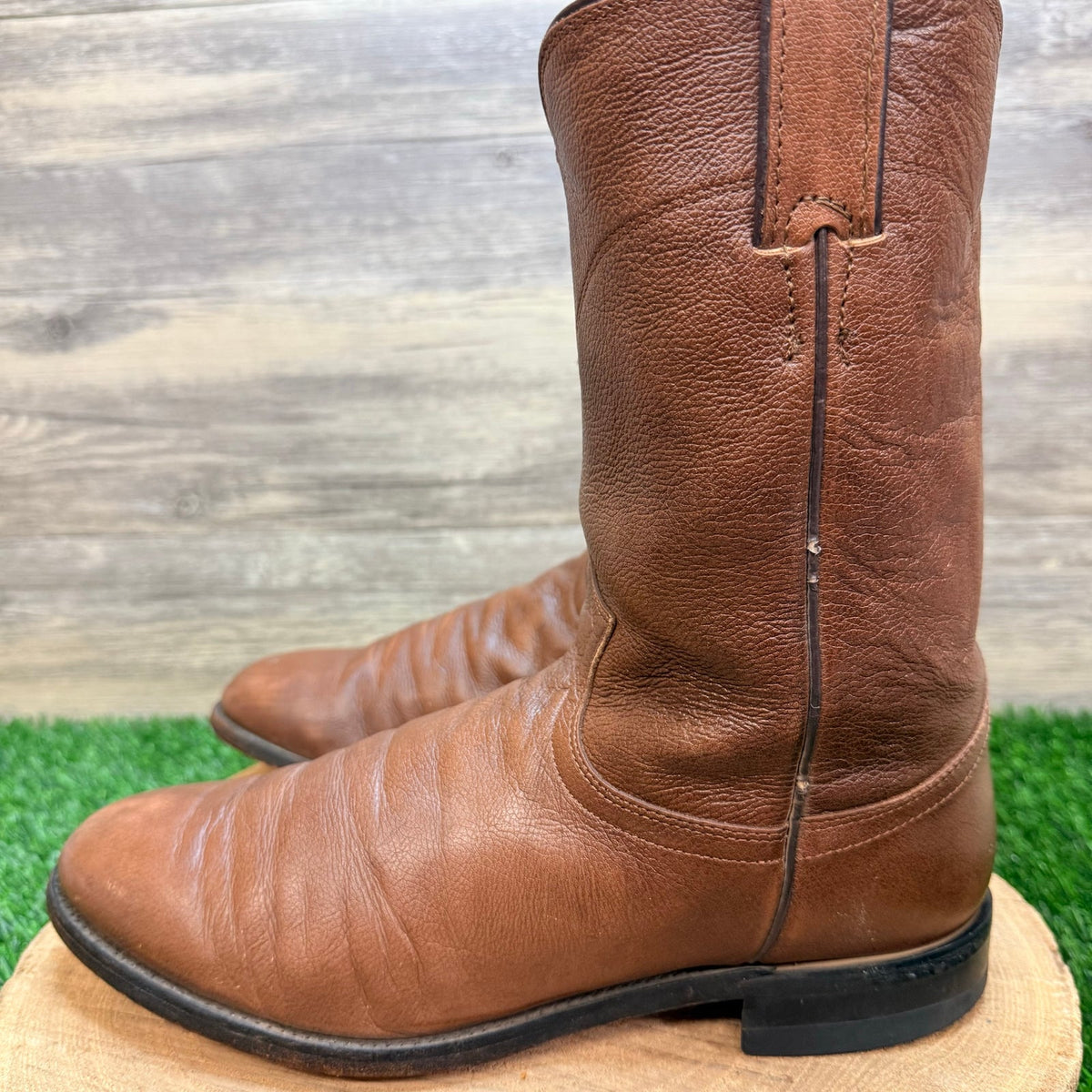Justin Men - Size 10D - Vintage Burnt Sienna Roper Western Cowboy Boots 3714