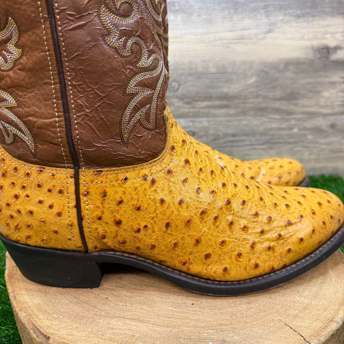 Laredo Men - Size 12EW - Golden Stephenville Ostrich Print Cowboy Boots 68032