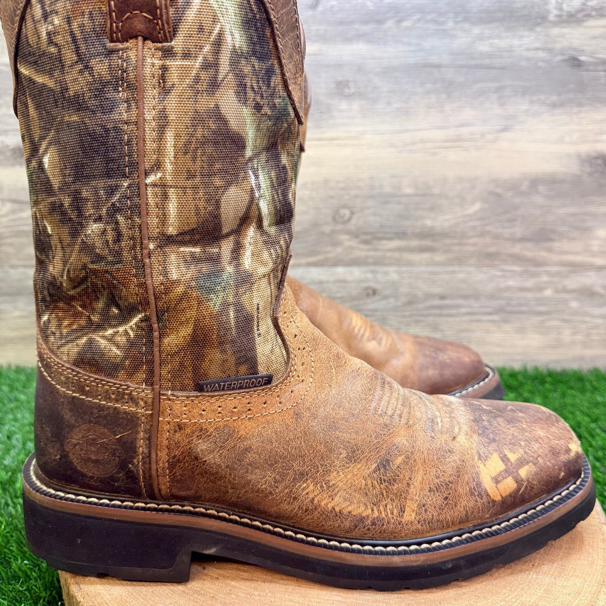 Justin Men - Size 9D - Brown Camo Trekker Square Toe Cowboy Work Boots WK4676