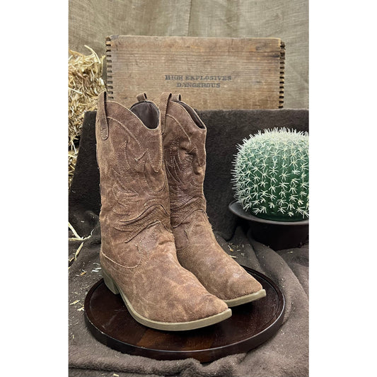 Rampage Women - Size 8.5M - Tan Soft Faux Leather Cowboy Boots Style Vikki