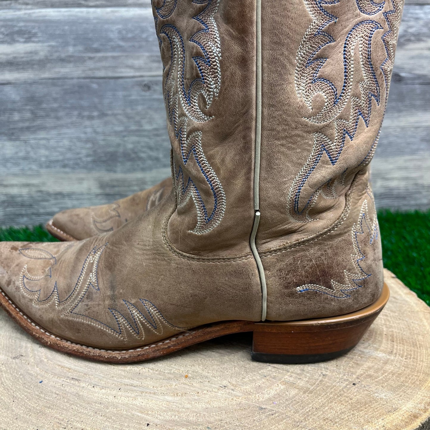 Nocona Women - Size 9B - Tan/Blue Snip Toe Cowboy Boots Style LD2732