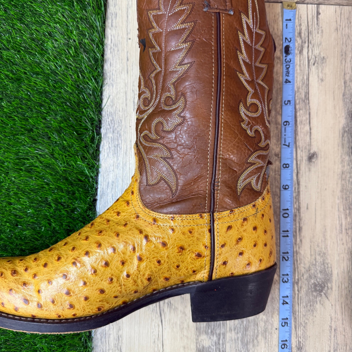 Laredo Men - Size 12EW - Golden Stephenville Ostrich Print Cowboy Boots 68032