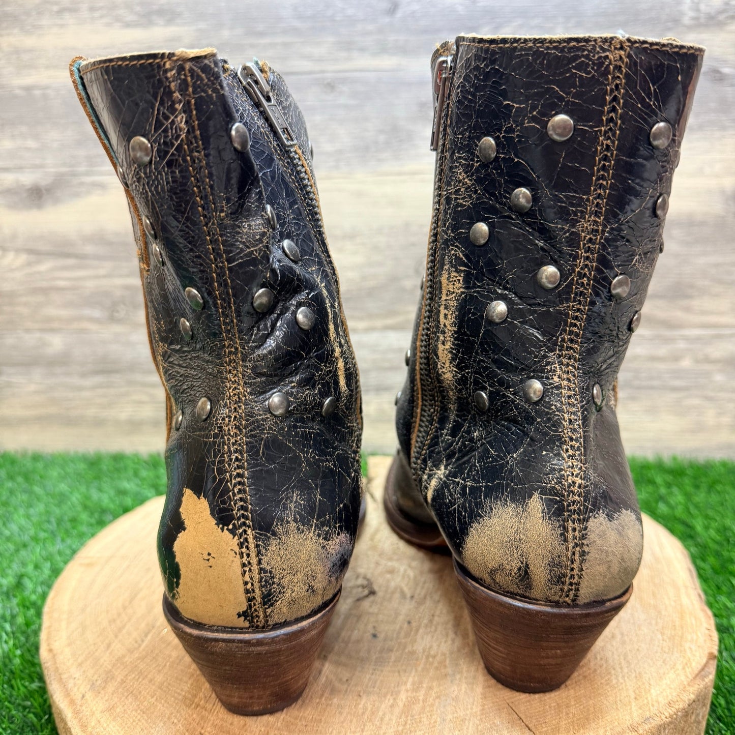 Corral Women - Size 12 - Distressed Black Studded Western Ankle Boots 1266