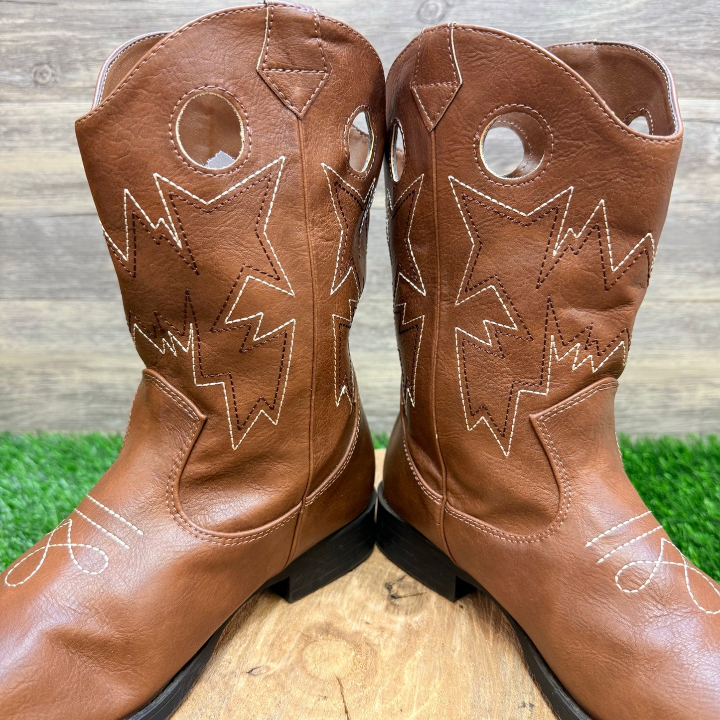 Wonder Nation Youth - Size 4 - Brown Faux Leather Cowboy Boots 8421371