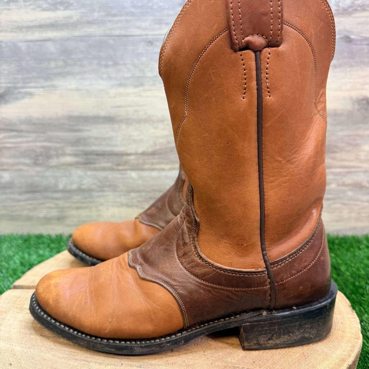 Olathe Women - Size 5.5B - Vintage Two Tone Brown Western Cowboy Boots 6725
