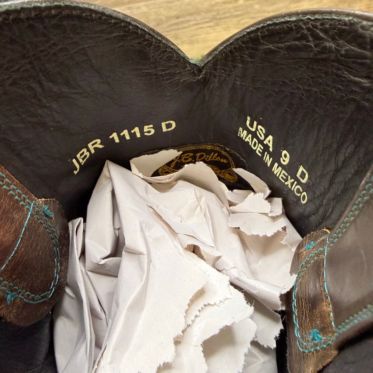 JB Dillon Men - Size 9D - Brown/Green Square Toe Western Cowboy Boots JBR1115D