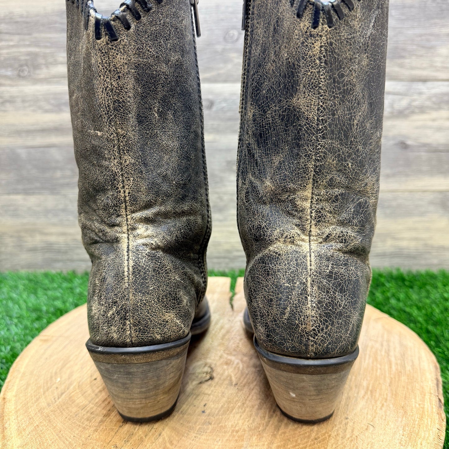 Old West Women - Size 5.5 - Distressed Black Zipper Boots 18152