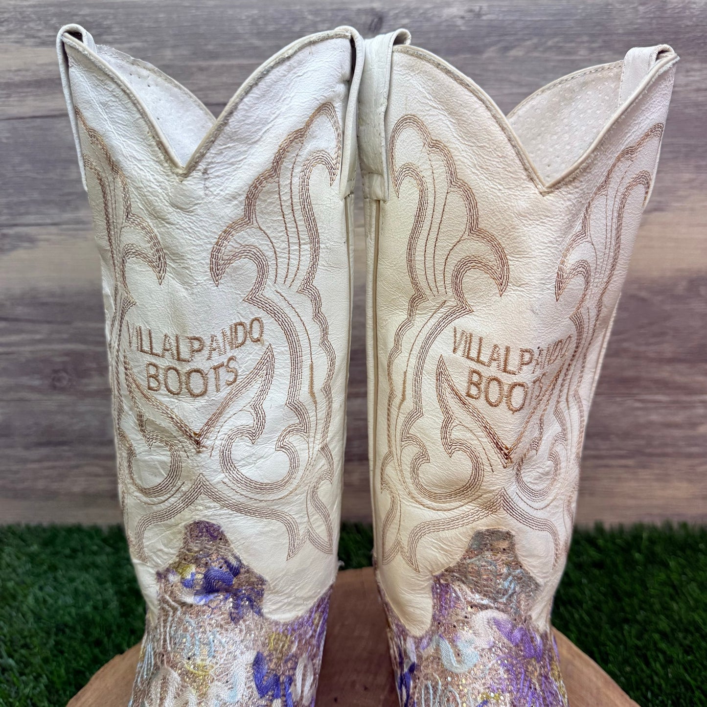 Villalpando Women - Size 8.5 - White / Purple Lace Mexico Pointed Cowboy Boots