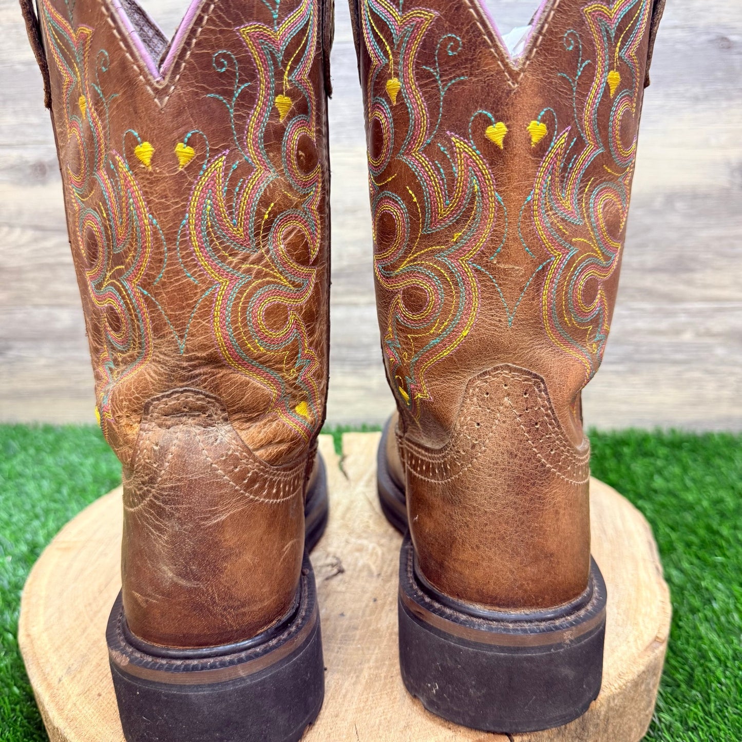 Justin Women - Size 7.5B - Tan Steel Square Toe Cowboy Boots WKL4664