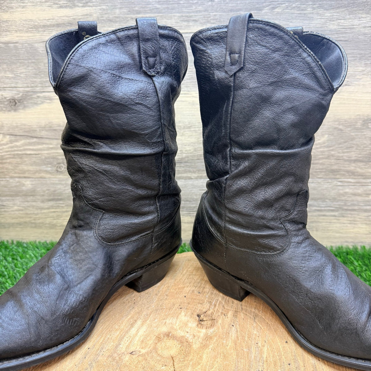 Dingo Women - Size 10M - Vintage Black Slouch Toe Plate Cowboy Boots 3613