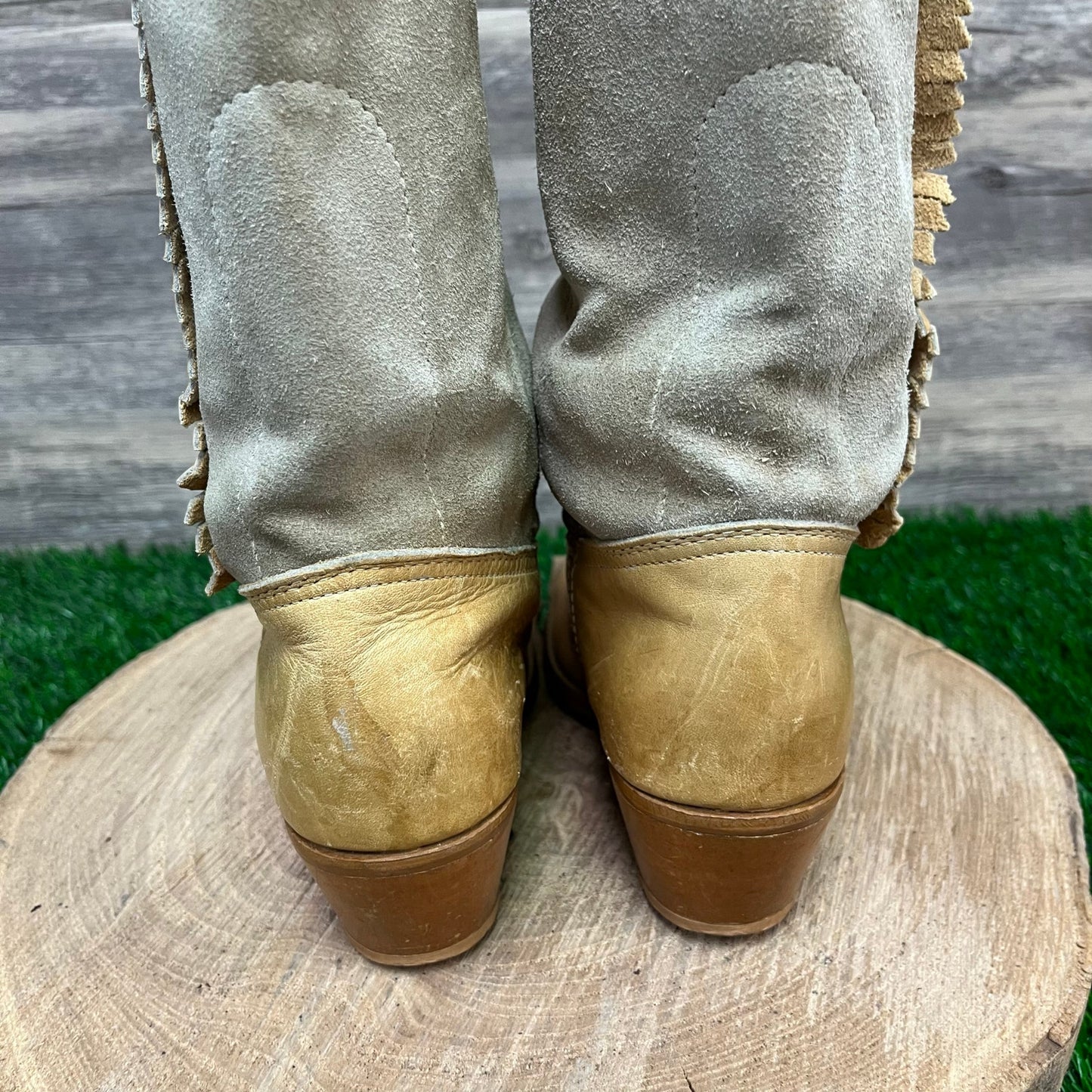 Little Capezio Youth - Size 4M - Vintage Beige Suede Fringe Cowboy Boots 2604