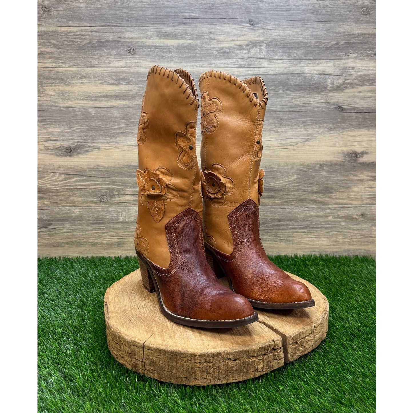 Mia Women - Size 8.5M - Beige/Brown Boho Floral Western Cowboy Boots Candida