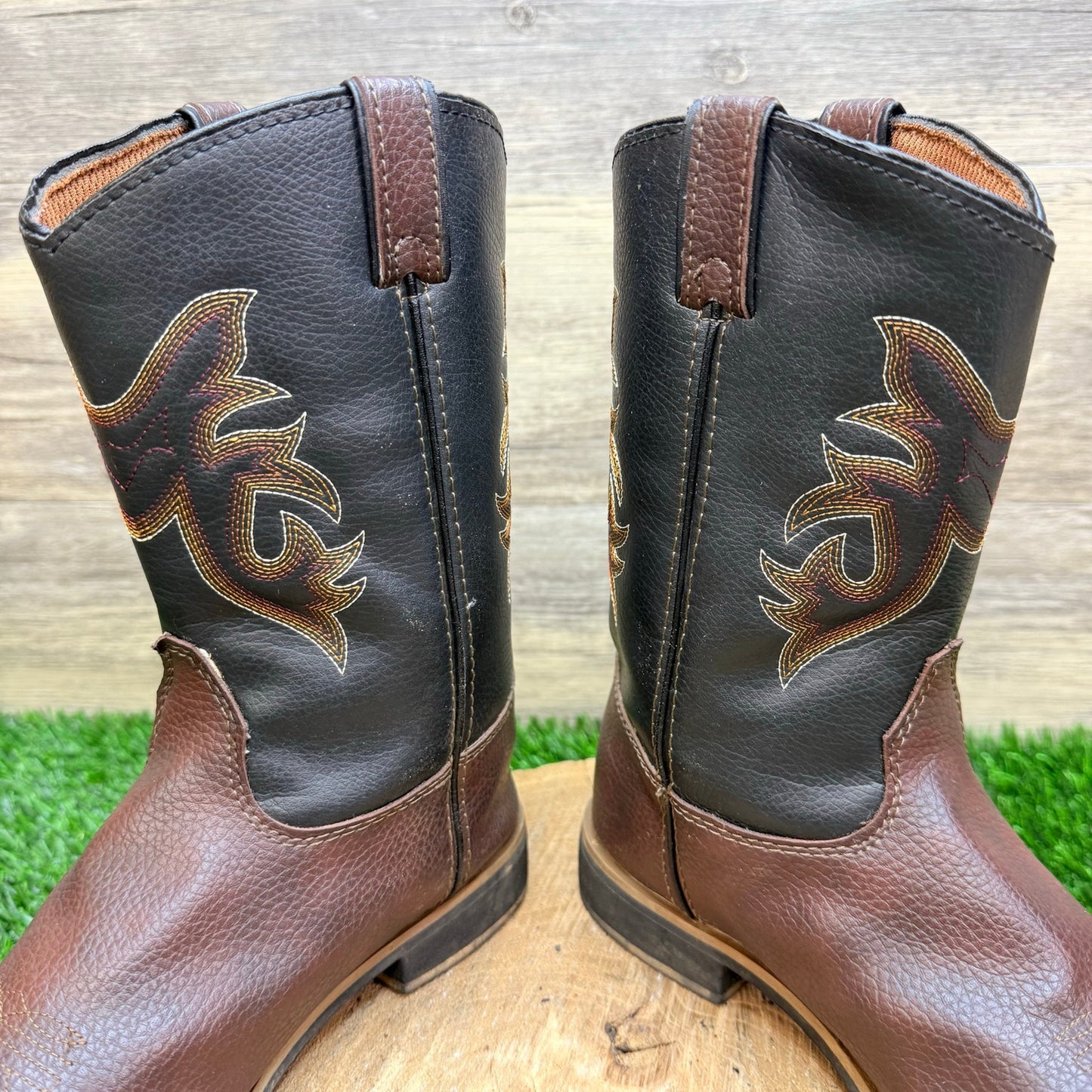 Magellan Outdoors Youth - Size 3 - Brown / Black Square Faux Cowboy Boots 167252