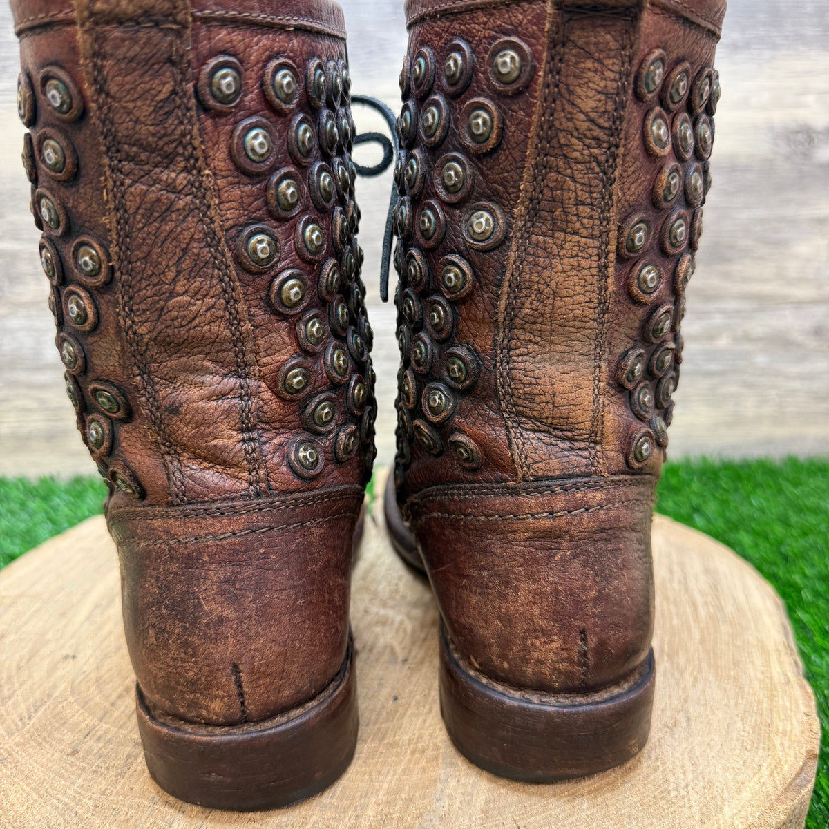Frye Women - Size 7B - Brown Studded Lace Up Boots Style 76421