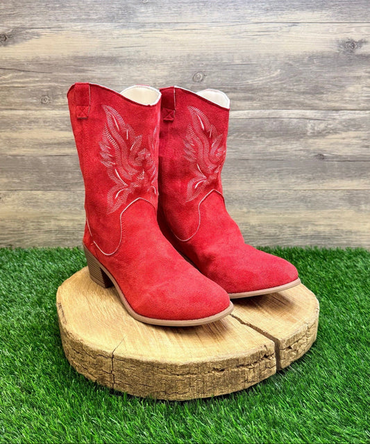 Unknown Women - Size 9 - Red Faux Suede Ankle Cowboy Style Boots