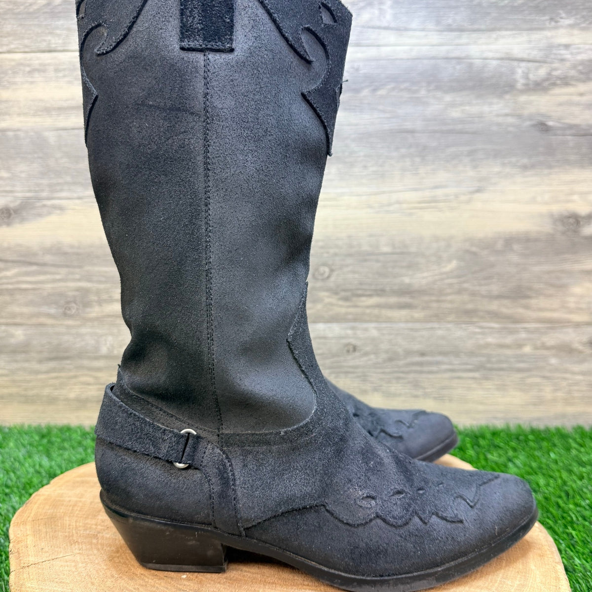 Reba Women - Size 6.5M - Black Tonal Embroidery Western Cowboy Boots Lance