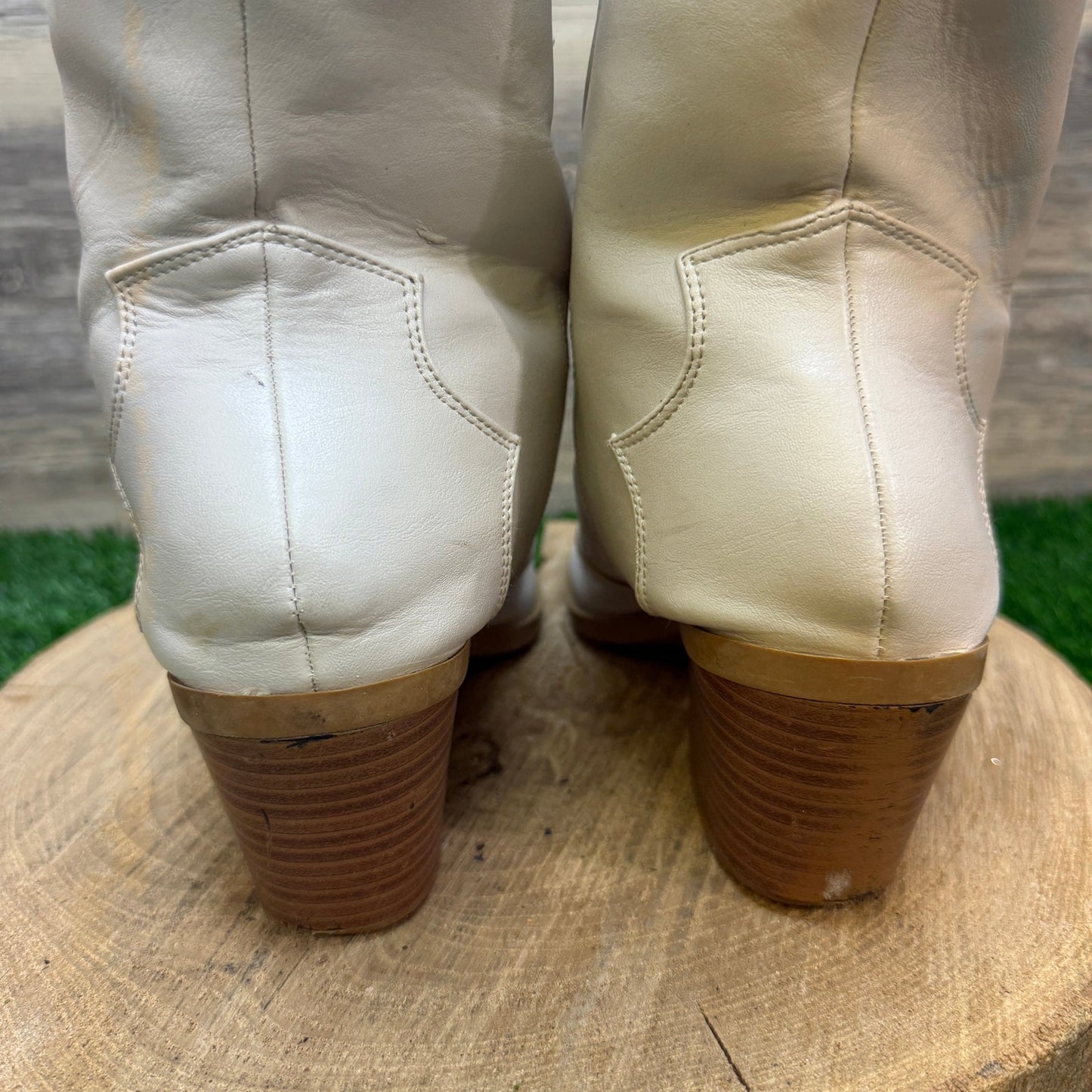 Bamboo Women - Size 10 - Metallic Pearl Faux Leather Ankle Boots Mindful