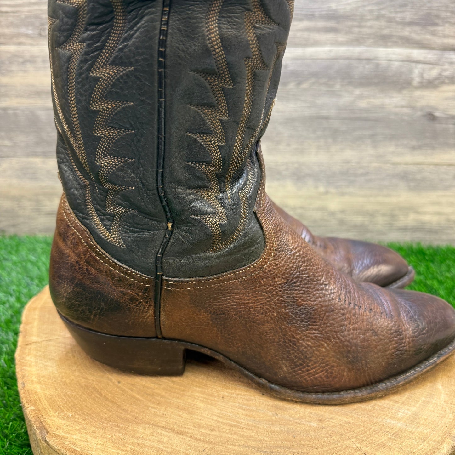 Tony Lama Men - Size 8.5EE - Vintage Black/Brown Cowboy Boots Style 6171