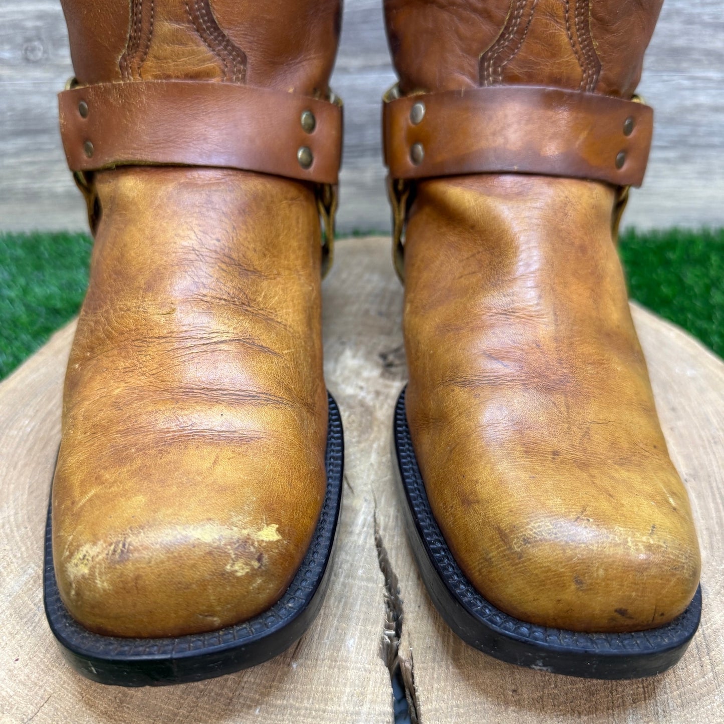 Acme Men - Size 10D - Vintage Tan Harness Square Toe Western Cowboy Boots 18068
