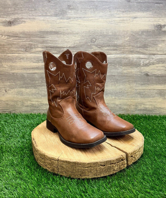 Wonder Nation Youth - Size 4 - Brown Faux Leather Cowboy Boots 8421371