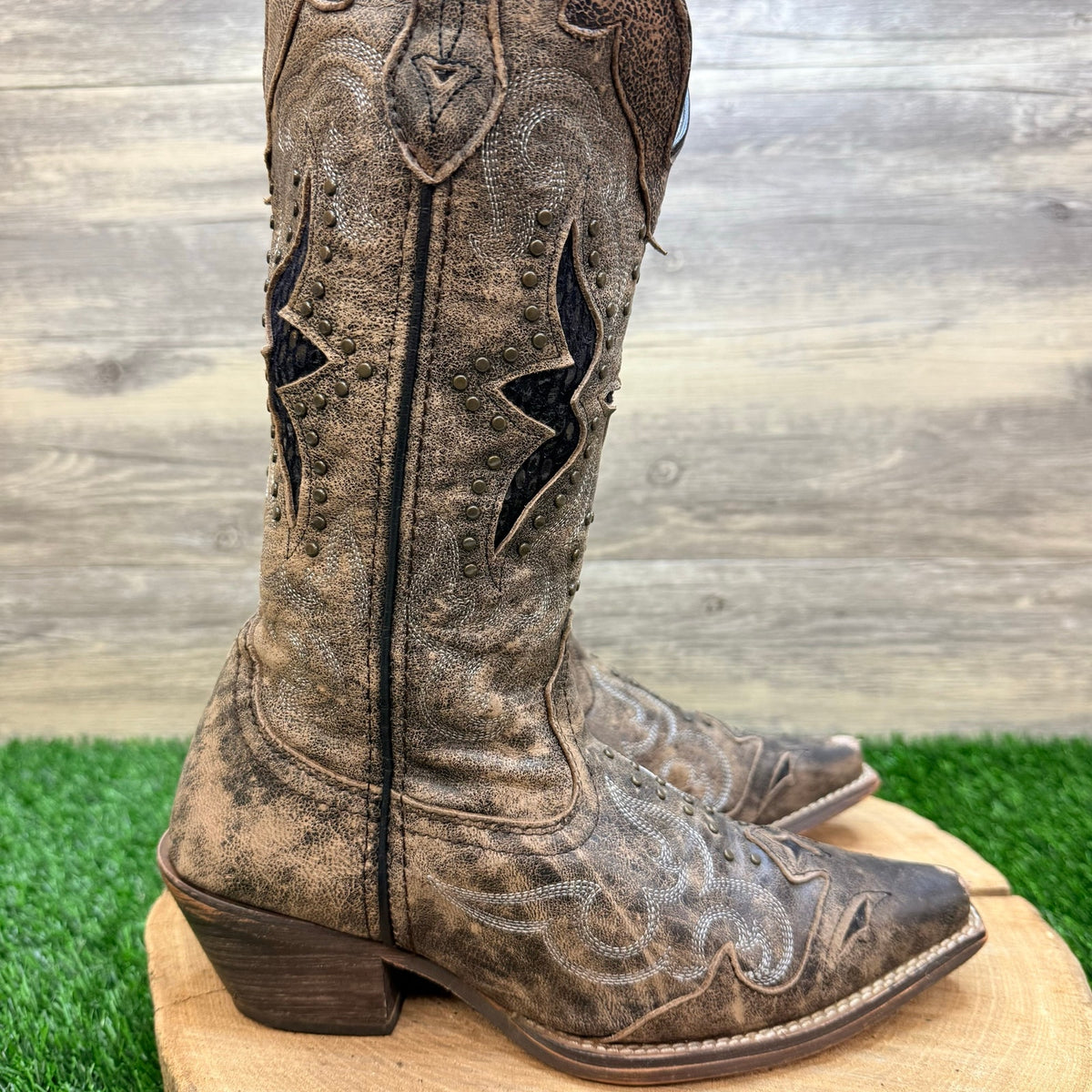 Laredo Women - Size 6M - Distressed Brown Lucretia Studded Cowboy Boots 52133