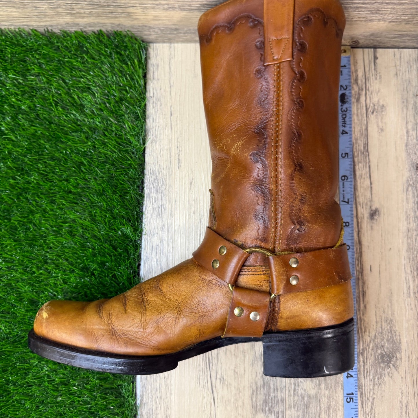 Acme Men - Size 10D - Vintage Tan Harness Square Toe Western Cowboy Boots 18068