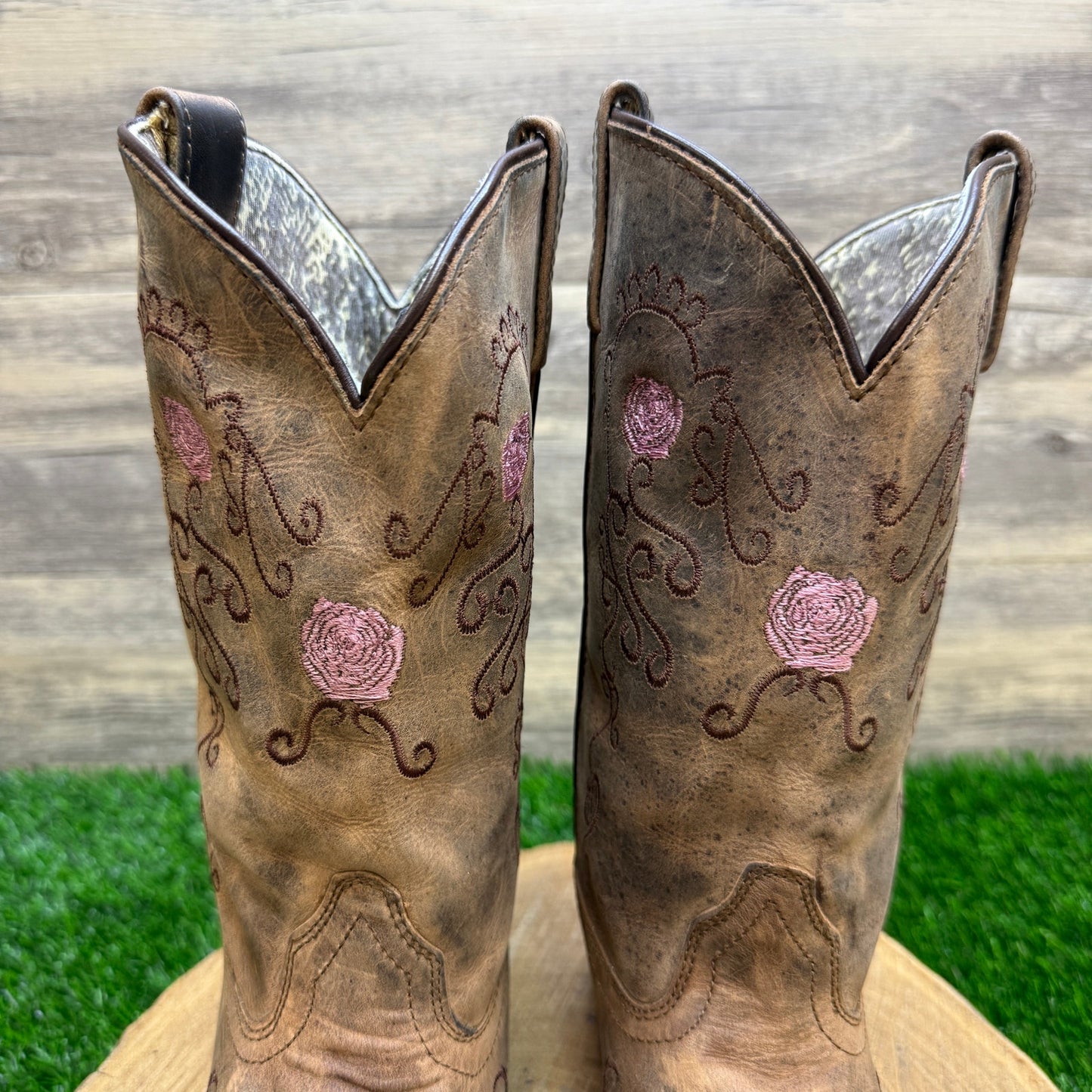 Smoky Mountain Youth - Size 7R - Brown/Pink Floral Cowboy Boots Style 3771Y