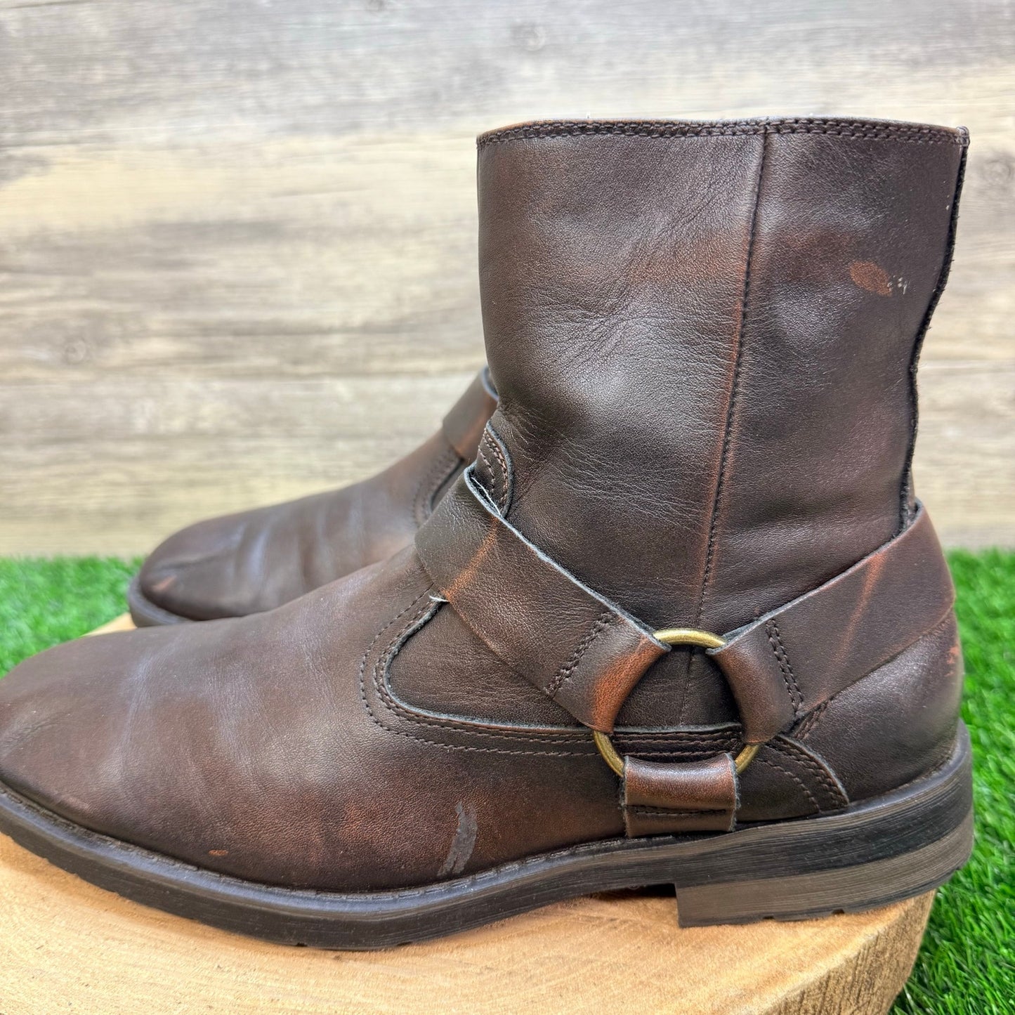 Chaps Men - Size 9M - Brown Ankle Zipper Harness Boots 96-22709