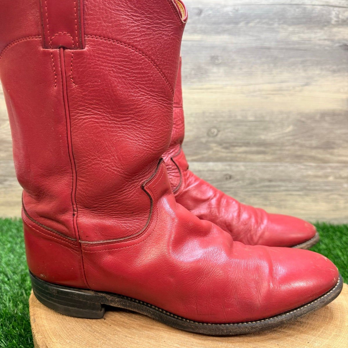 Justin Men - Size 9D - Vintage Red Roper Western Cowboy Boots 3035