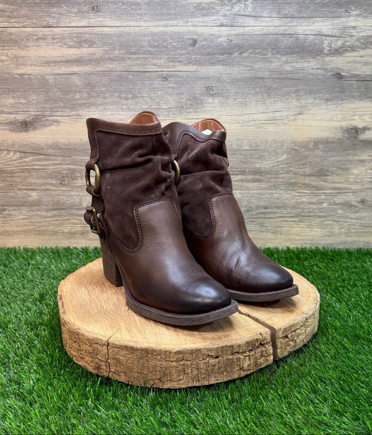 Lucky Brand Women - Size 9M - Dark Brown Suede Harness Ankle Boots