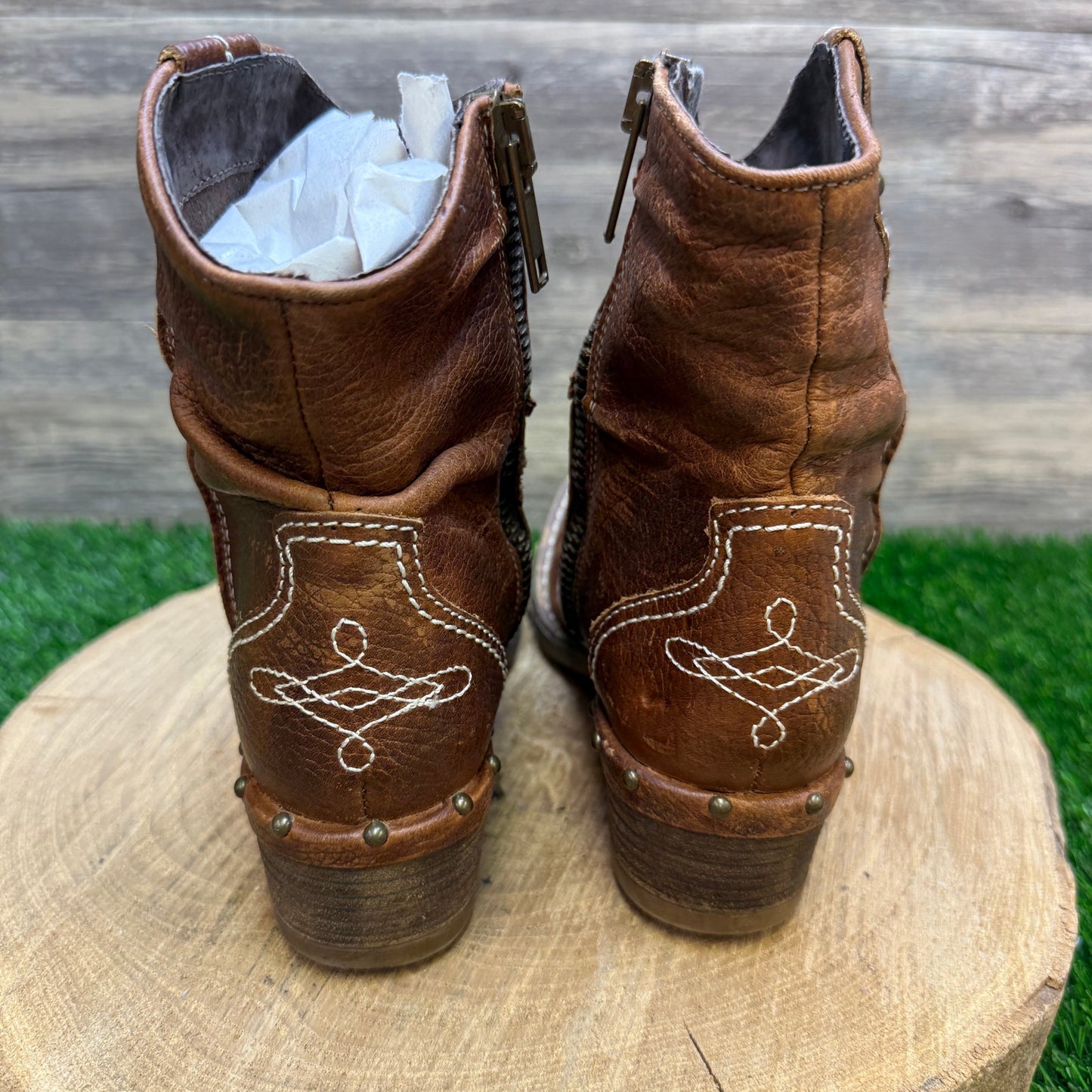Sundance Women - Size 6.5 - Brown Studded Ankle Zipper Boots