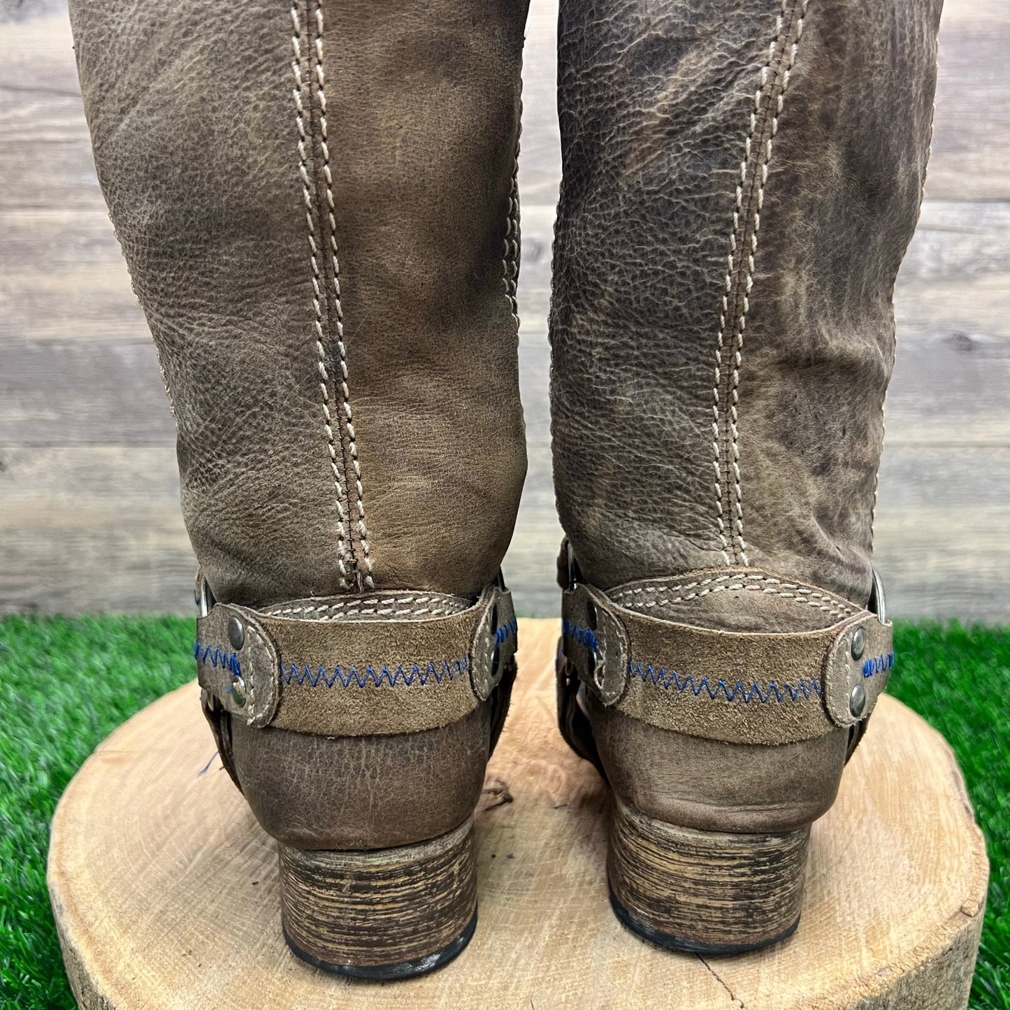 BedStu Women - Size 6.5 - Brown Harness Tall Square Toe Cowboy Boots