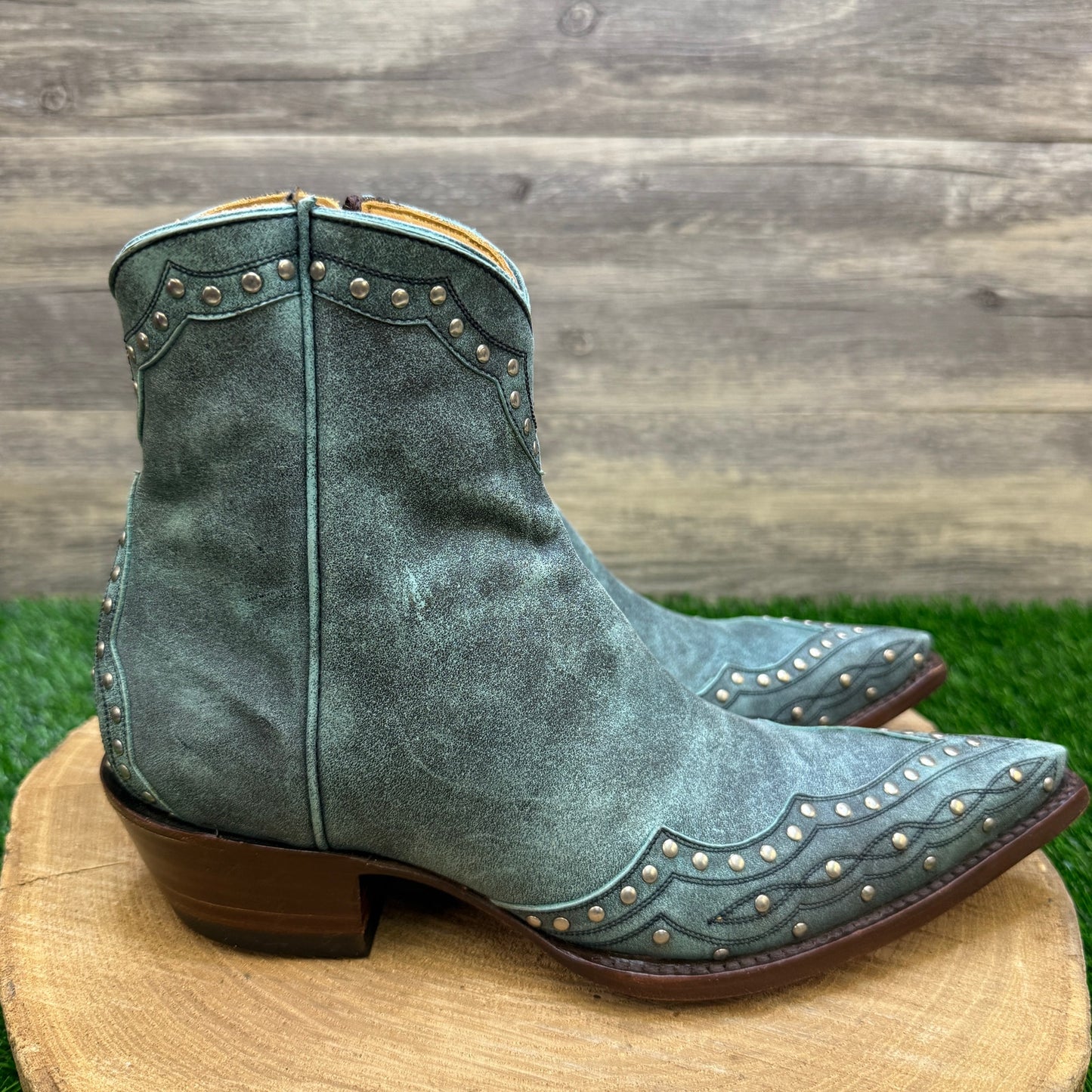 Old Gringo Women - Size 7B - Blue/Green Studded Ankle Cowboy Boots Style 1117