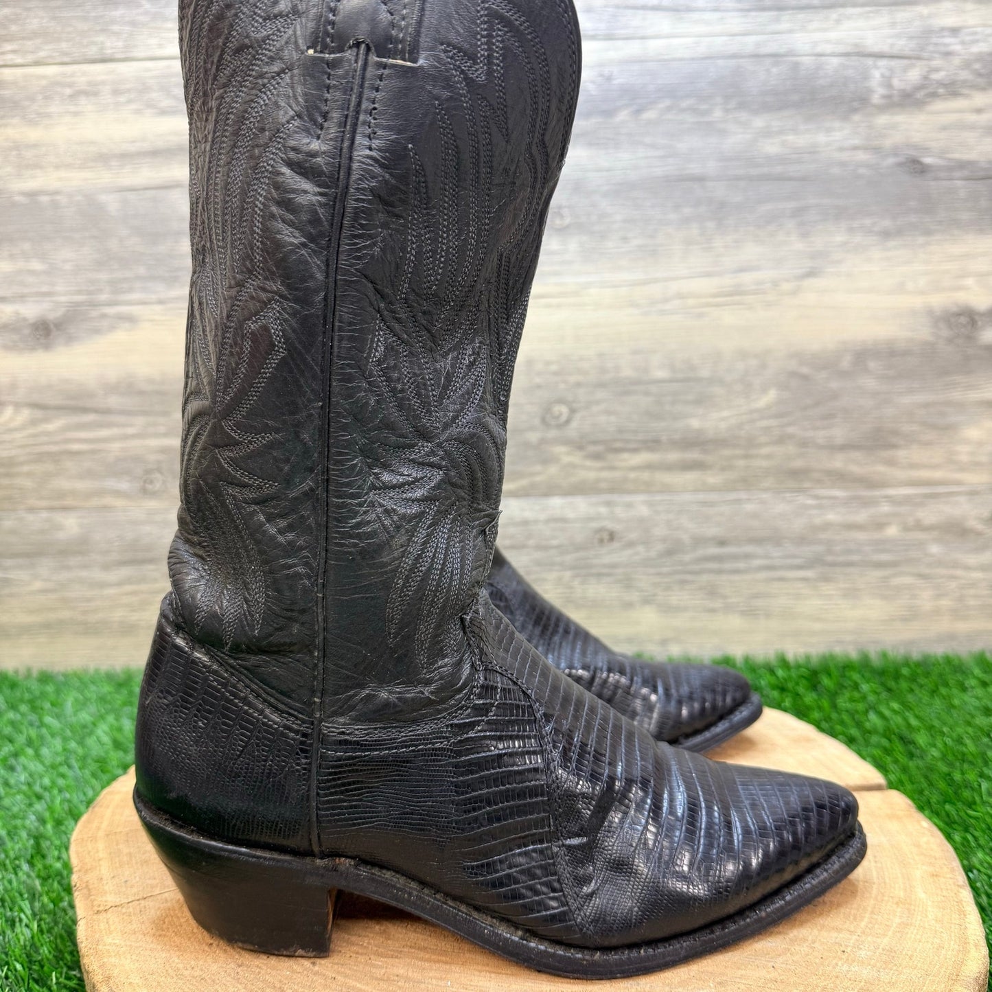 Justin Women - Size 5.5B - Vintage Black Lizard Western Cowboy Boots L4705