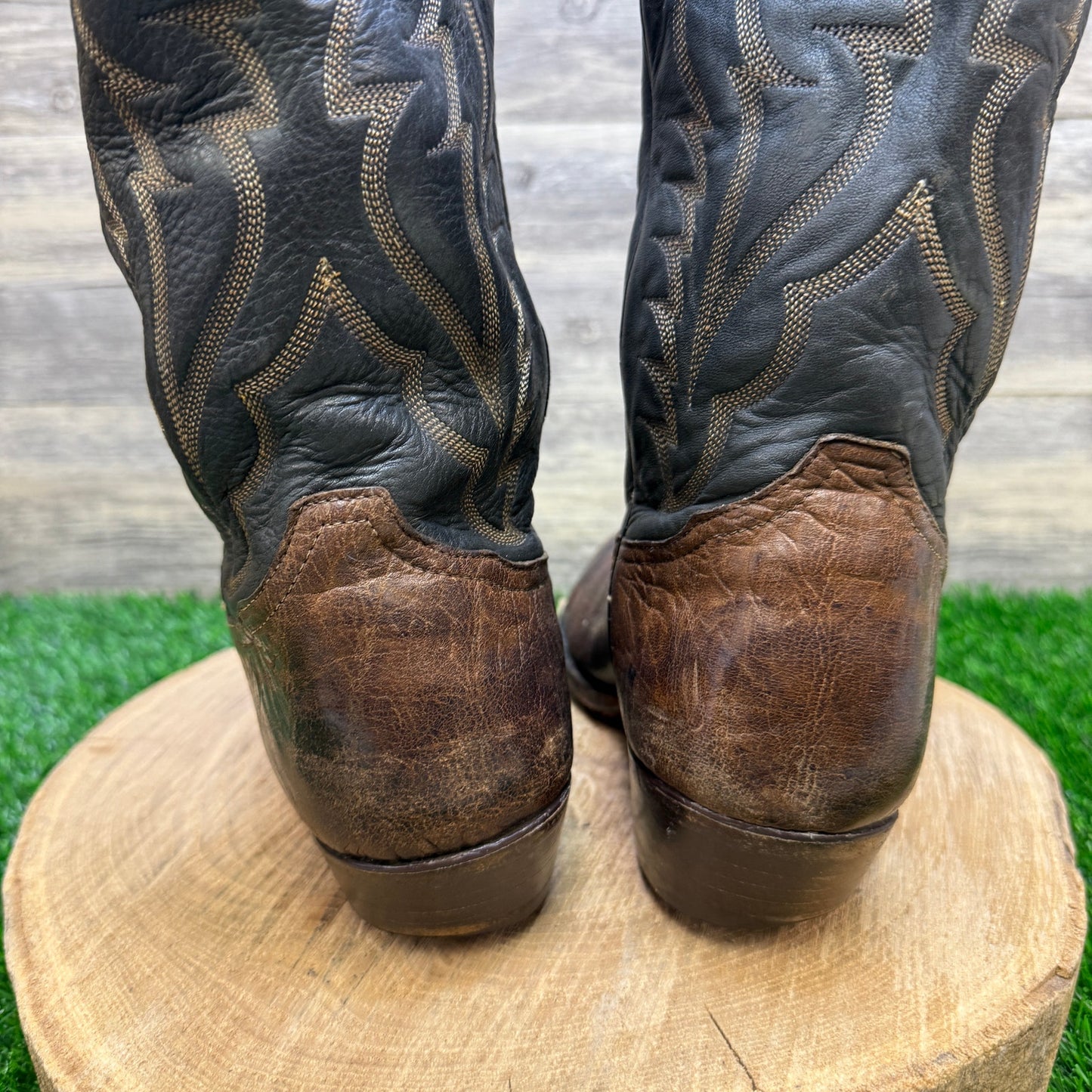 Tony Lama Men - Size 8.5EE - Vintage Black/Brown Cowboy Boots Style 6171
