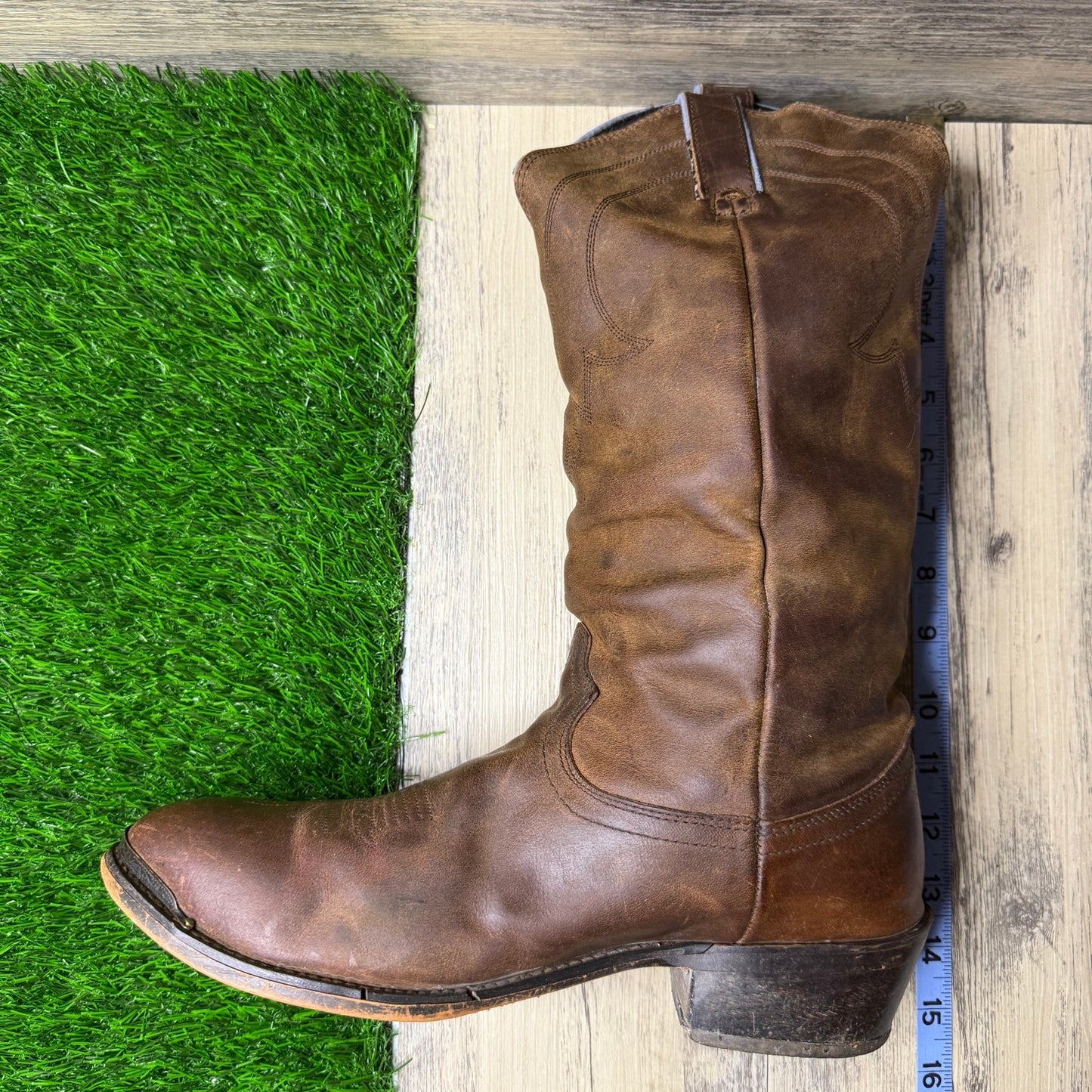 Road Wolf Men - Size 9.5W - Brown Slouch Toe Plate Cowboy Boots Style 1232