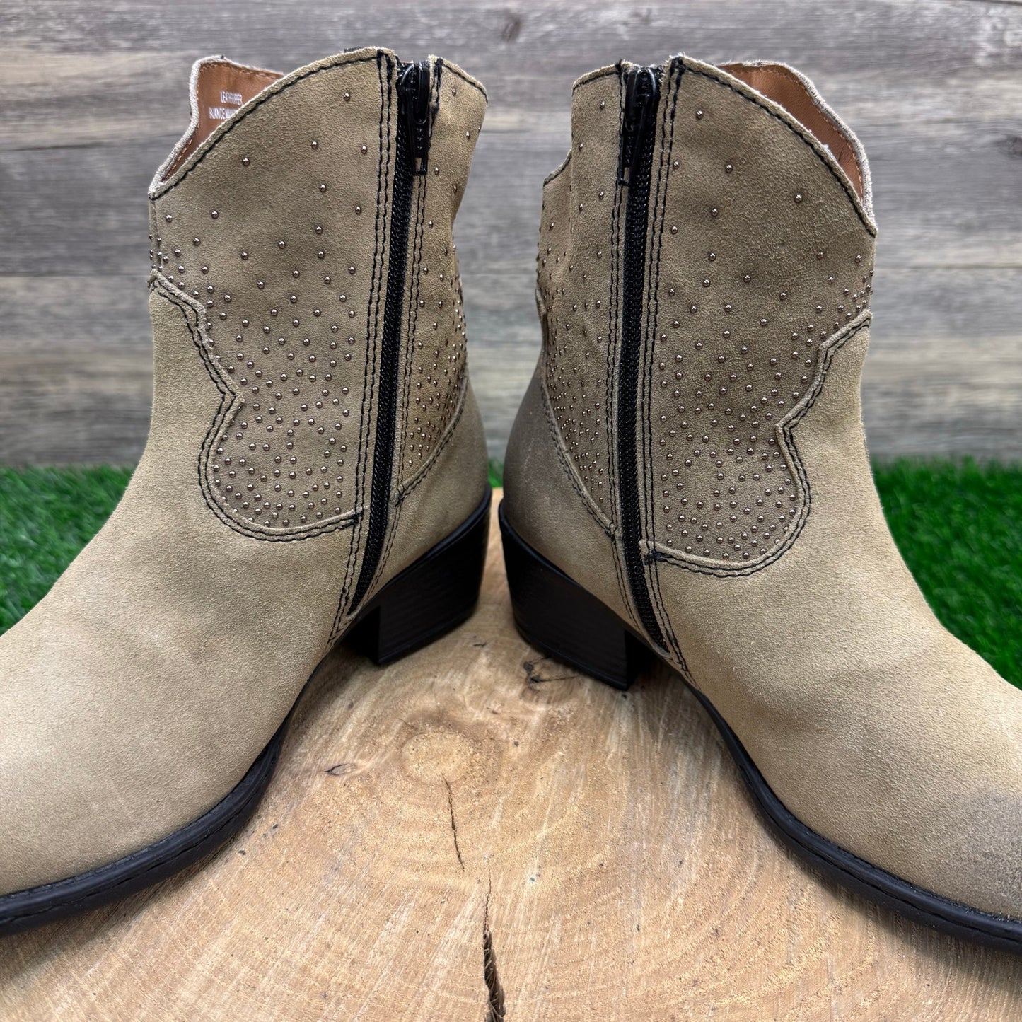 BOC Women - Size 6.5 - Sand Studded Suede Ankle Zipper Boots 42117